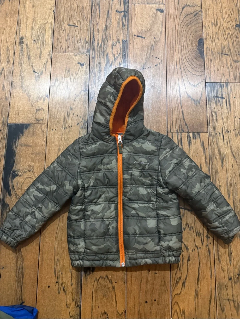 Eddie Bauer 4T Camo Puffer Jacket with Orange Trim